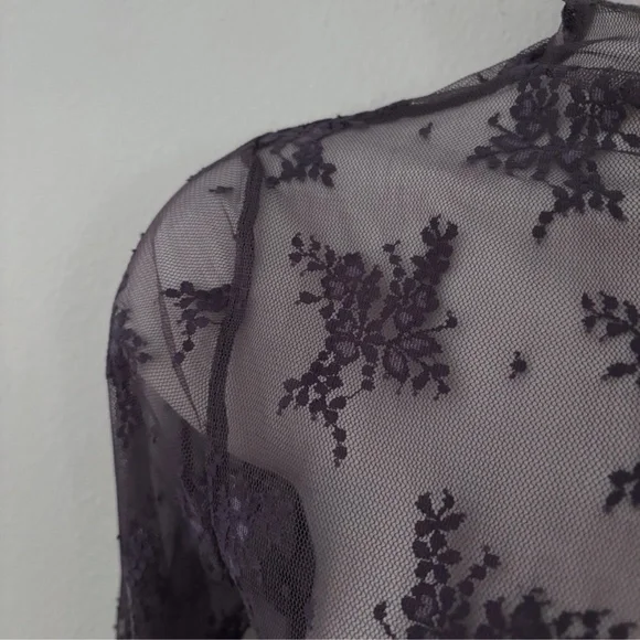 Free People Intimates Lady Luck Layering Top Black Sand Small Lace Long Sleeve - Picture 5 of 8